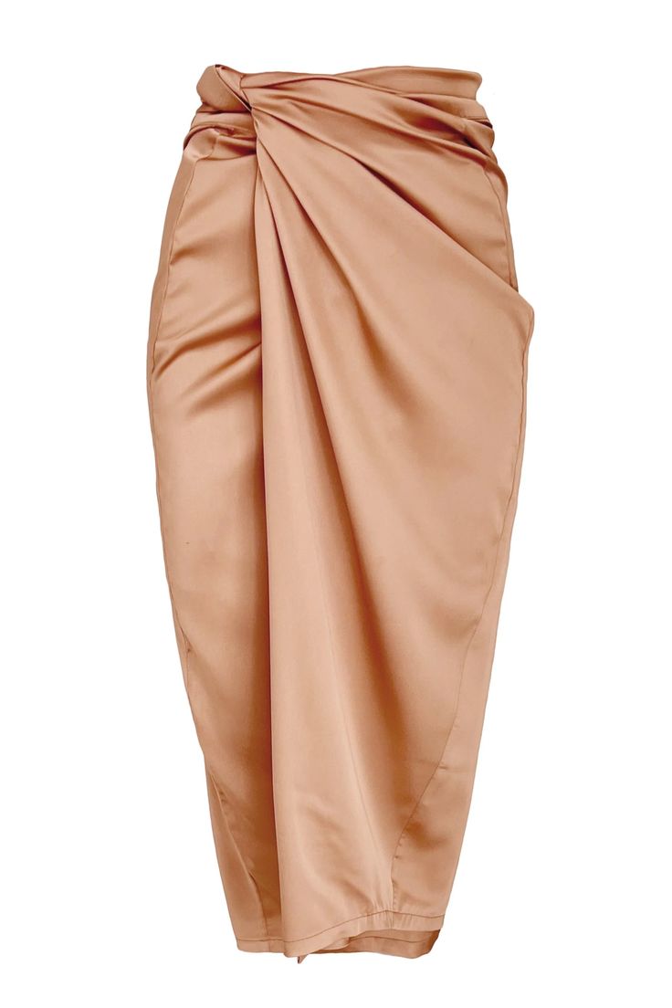 Isla Wrap Skirt - Prosecco – Baiia Swim Summer Satin Skirt For Date Night, Summer Date Night Satin Skirt, Satin Draped Skirt, Summer Satin Skirt For Night Out, Satin Ruched Skirt For Night Out, Satin Skirt With Ruched Detail For Night Out, Silk Long Draped Skirt For Cocktail, Ruched Satin Skirt For Night Out, Silk Draped Long Skirt For Cocktail