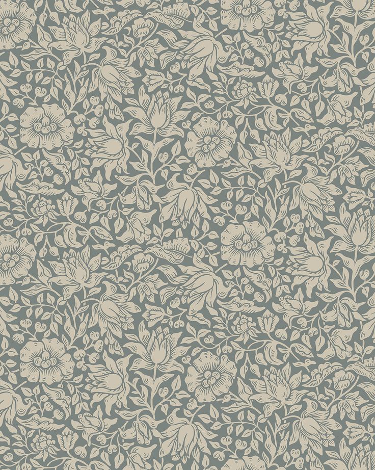 an image of a wallpaper pattern with flowers on the side and leaves in the middle