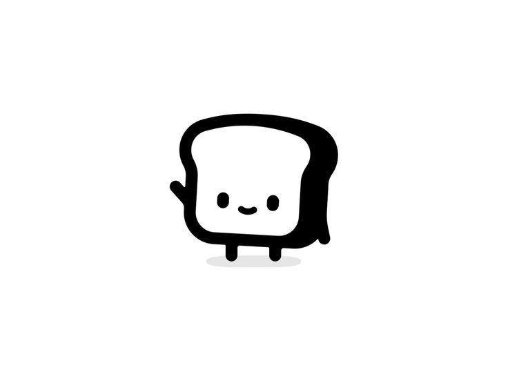 a black and white drawing of a toasted bread with eyes drawn on it's face