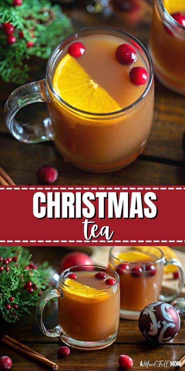 two mugs filled with christmas tea and topped with orange slices