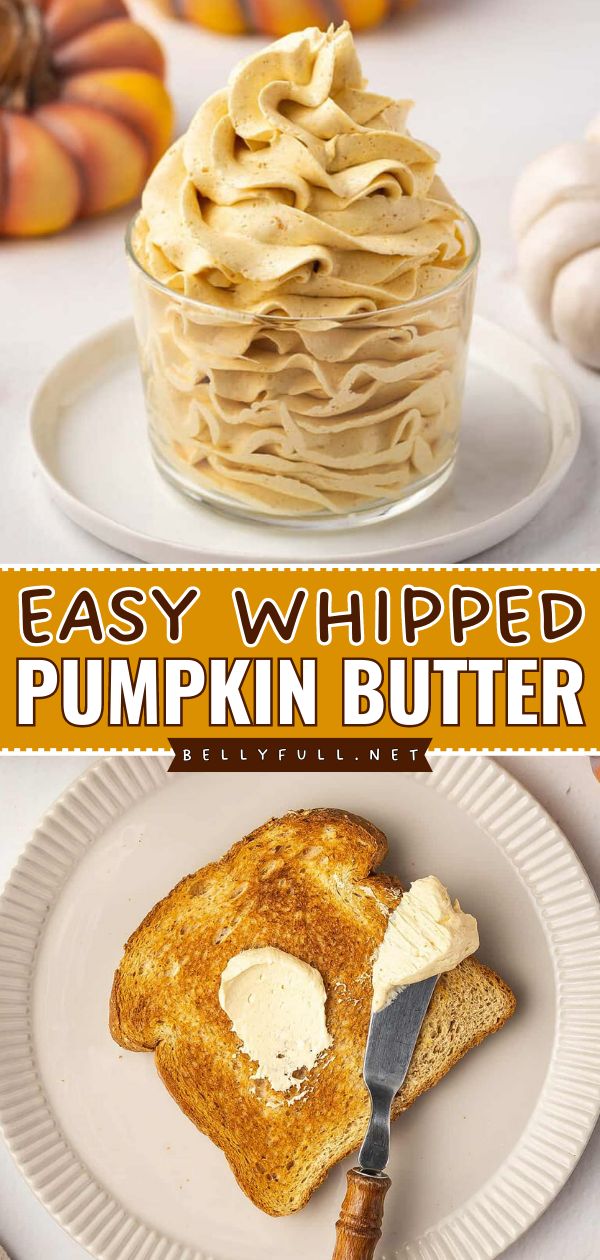 This Whipped Pumpkin Butter is an easy homemade staple! 5 ingredients are all you need for this sweet pumpkin recipe. Rich, creamy, and fluffy, this flavored butter is the perfect DIY cornbread for bread, pancakes, and more! Save this easy fall recipe! Homemade Pumpkin Butter Recipe, Whipped Pumpkin Butter, Easy Pumpkin Butter Recipe, Thanksgiving Butter Recipes, How To Make Pumpkin Butter, Pumpkin Butter Canning Recipe, Pumpkin Spice Butter, Flavored Butters Recipes, Pumpkin Canning Recipes