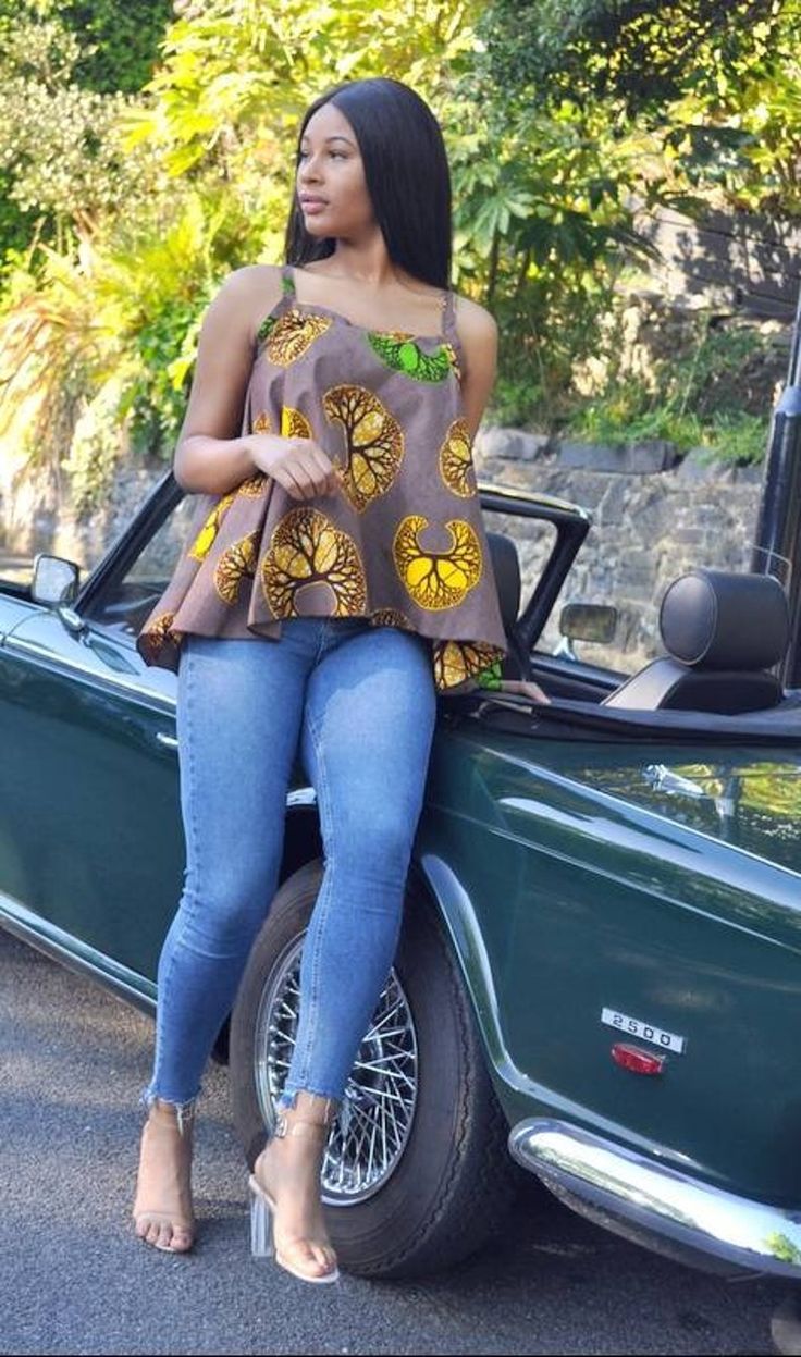 Printed Cotton Tops With Spaghetti Straps, Printed Cotton Top With Spaghetti Straps, Printed Cotton Cami Top, Yellow Cotton Cami Top, Printed Cotton Tank Top For Day Out, Sleeveless Ankara Dress, Kitenge Tops, Ankara Crop Top, Kimono Styles