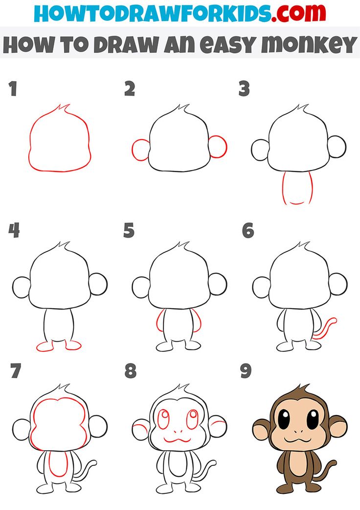 how to draw a cartoon monkey step by step instructions for kids and beginners with pictures