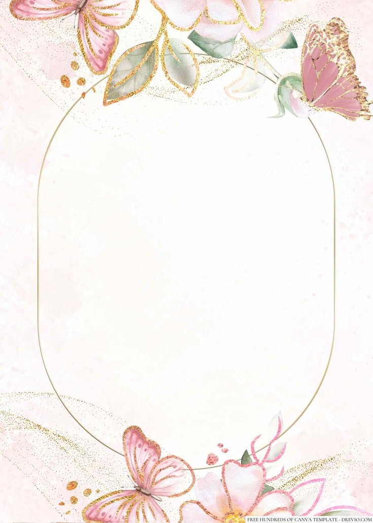 a white frame with pink flowers and butterflies