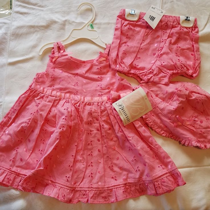 Baby Girl Dress, Size 18 Months Cute Spring Play Sets, Summer Cotton Sets For Dress-up, Pink Cotton Play Sets, Cotton Summer Dress-up Sets, Summer Cotton Dress-up Sets, Spring Red Ruffled Sets, Pink Sleeveless Playtime Sets, Pink Sleeveless Sets For Playtime, Sleeveless Pink Sets For Playtime