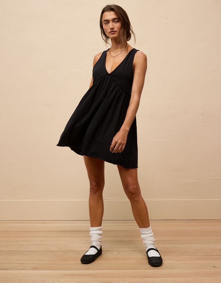 AE Knit Swing Mini Dress Casual V-neck Mini Dress For Loungewear, Casual V-neck Dress For Daywear, Casual Black V-neck Dress For Daywear, V-neck Midi Dress With Ruffles For Daywear, Cotton V-neck Dress With Ruffles, Cotton V-neck Midi Dress For Date Night, Casual V-neck Midi Dress For Loungewear, V-neck Mini Dress For Summer Loungewear, Cotton V-neck Loungewear Dresses