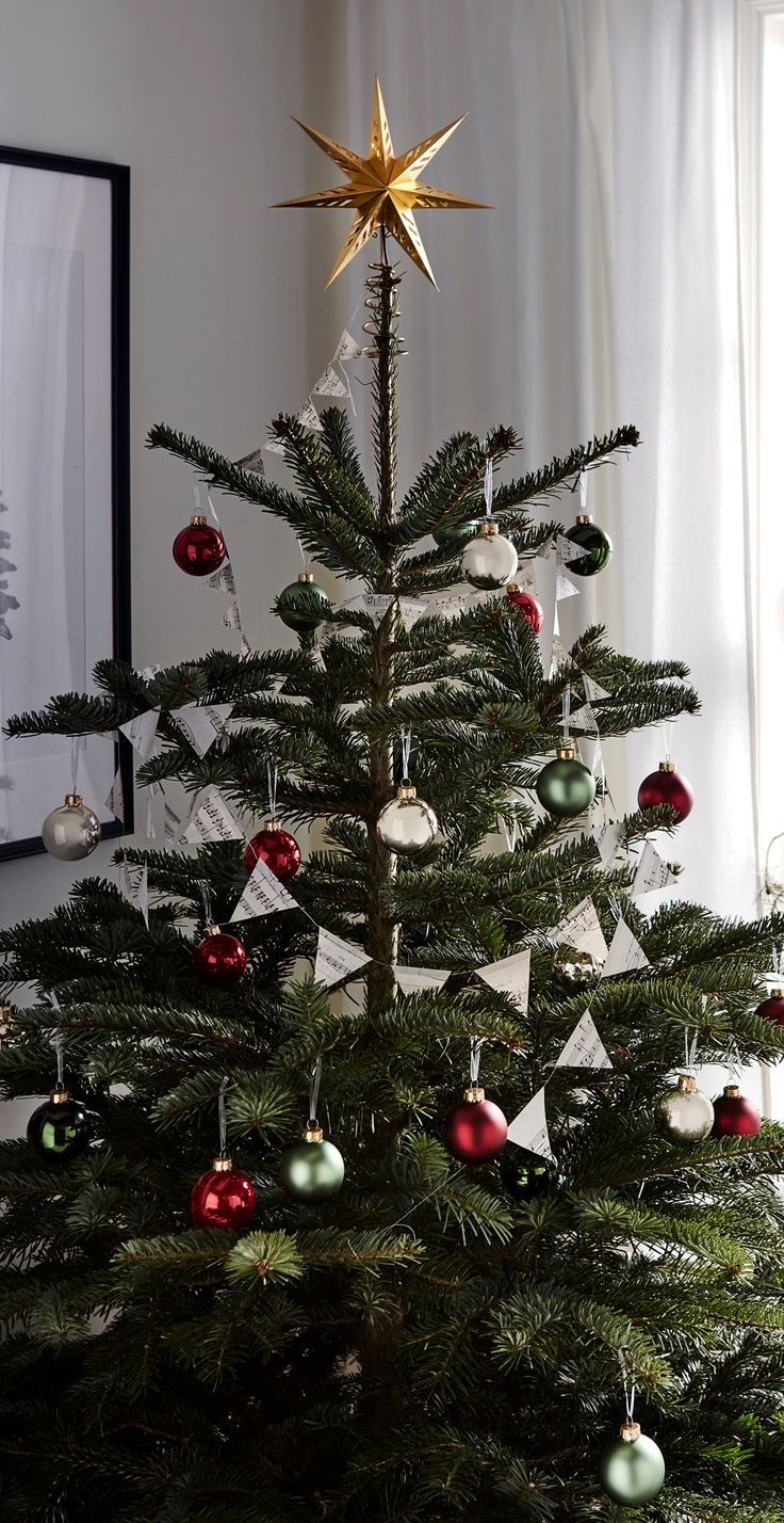 a christmas tree with ornaments hanging from it