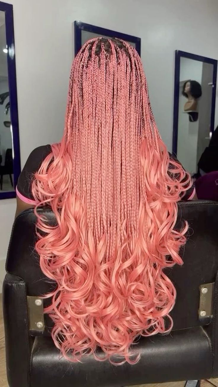 Pink French Curl Braids, French Curl Braids Hairstyles, French Curl Braids, French Curls, Curl Braids, Hair Braid Patterns, French Curl, Big Box Braids Hairstyles, Goddess Braids Hairstyles