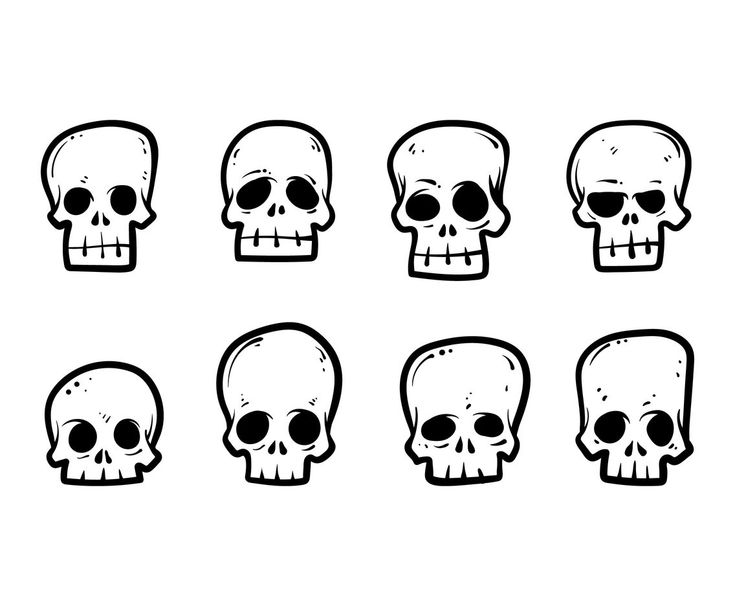 six different types of skulls in black and white