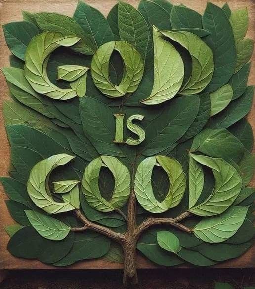 a tree with leaves and the words god is good written on it