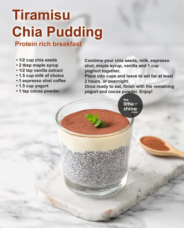 chia pudding recipe in a glass on a marble tray