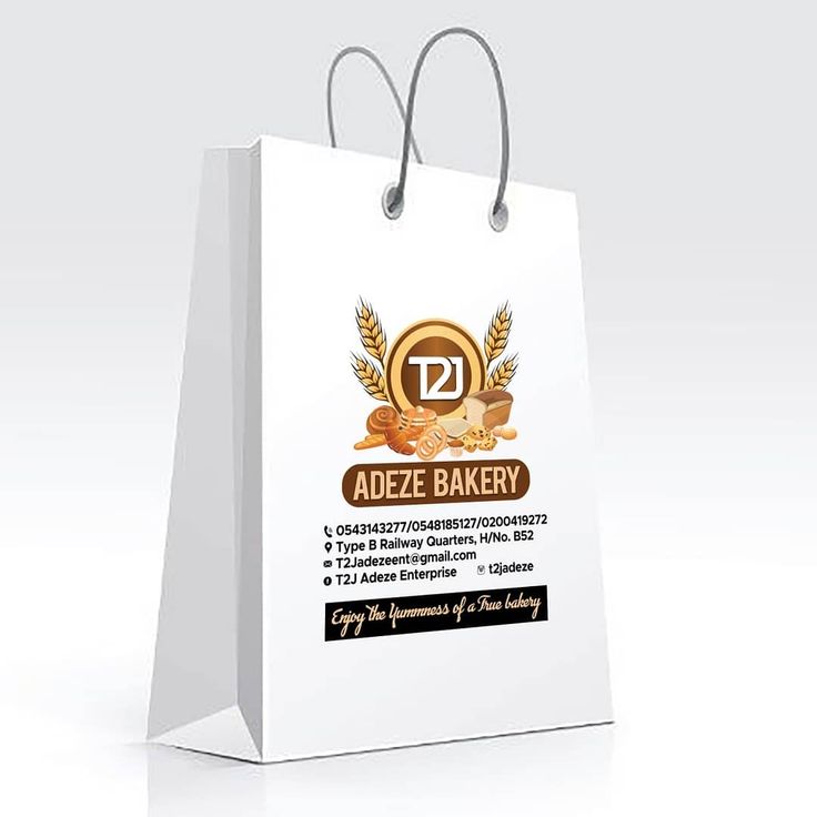 a white paper bag with an adze bakery logo on the front and back side