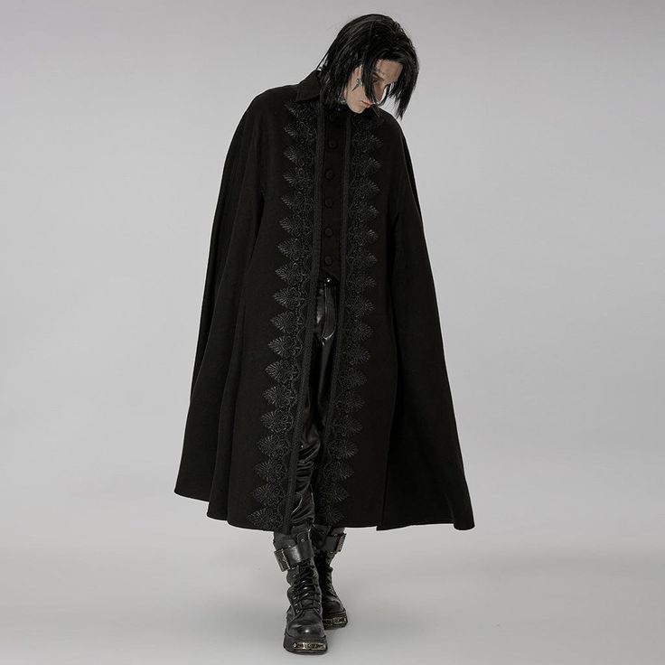 Material:?Polyester; Viscose 
Weight: 1.395KG 
Size: S-3XL 
SKU:?WY-1411DPM Gothic Black Hooded Cape, Oversized Black Outerwear For Halloween, Black Gothic Cape Outerwear, Black Long Sleeve Cape For Halloween, Black Embroidered Winter Outerwear, Casual Black Hooded Cape, Gothic Long Sleeve Cape For Fall, Oversized Black Gothic Outerwear, Casual Black Cape Outerwear