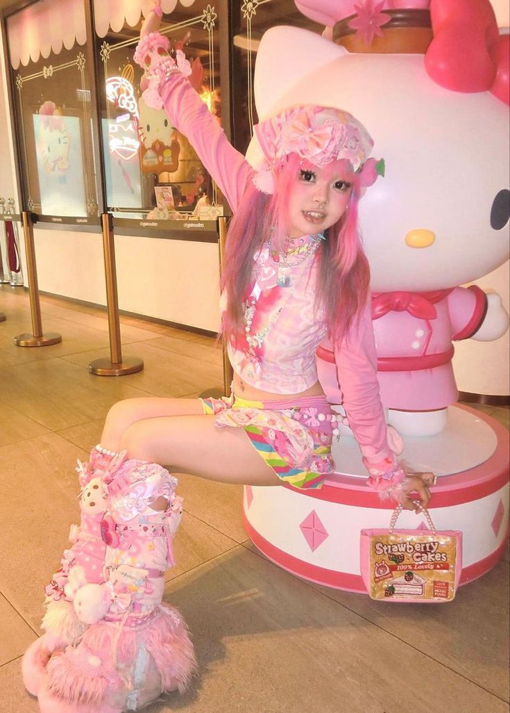 Harajuku Fashion Japan, Hello Kitty Cosplay Aesthetic, Pink Aesthetic Fits, Harajuku Fashion Outfits, Decora Gyaru, Harajuku Decora Kei, Decora Kei Fashion, Decora Outfits, Harajuku Outfit