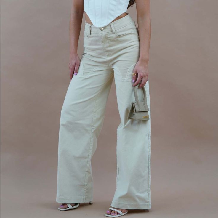 Sonia Contrast Wideleg Cargo Pants - Sand Cream Straight Pants For Spring, Jeans Colour, Low Rise Baggy Jeans, Adidas Track Suit, Jeans Cargo, Jean Trends, Wrangler Jeans, Sand Color, Cargo Jeans