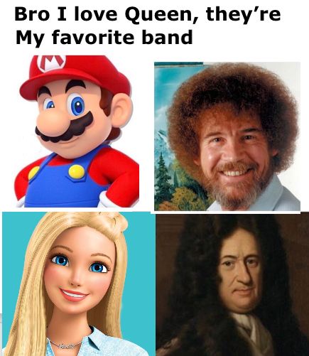 the faces of mario and princesses are shown with caption that reads, broo i love queen, they're my favorite band