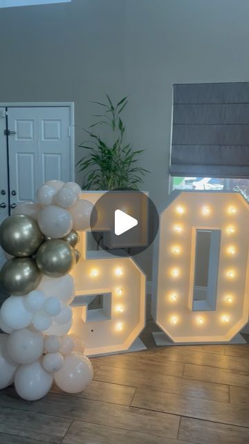 balloons are arranged around the letters and numbers