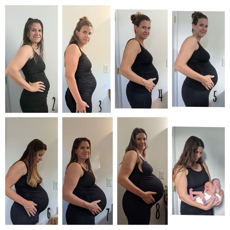 a series of photos showing the stages of a pregnant woman holding her baby in her arms