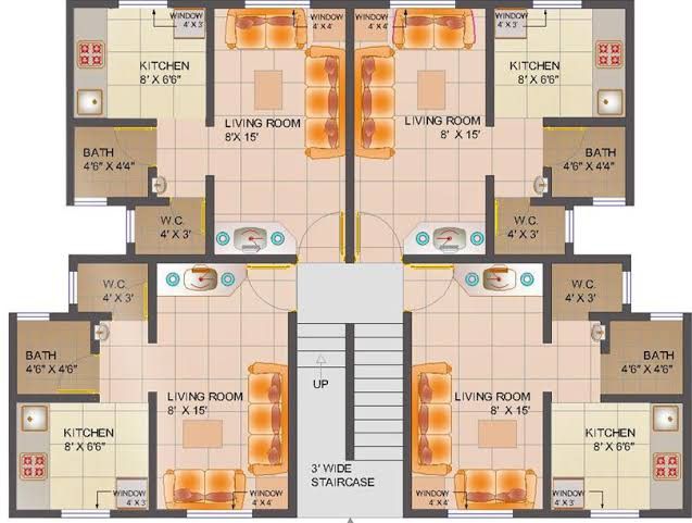 three bedroom apartment floor plan with kitchen and living room