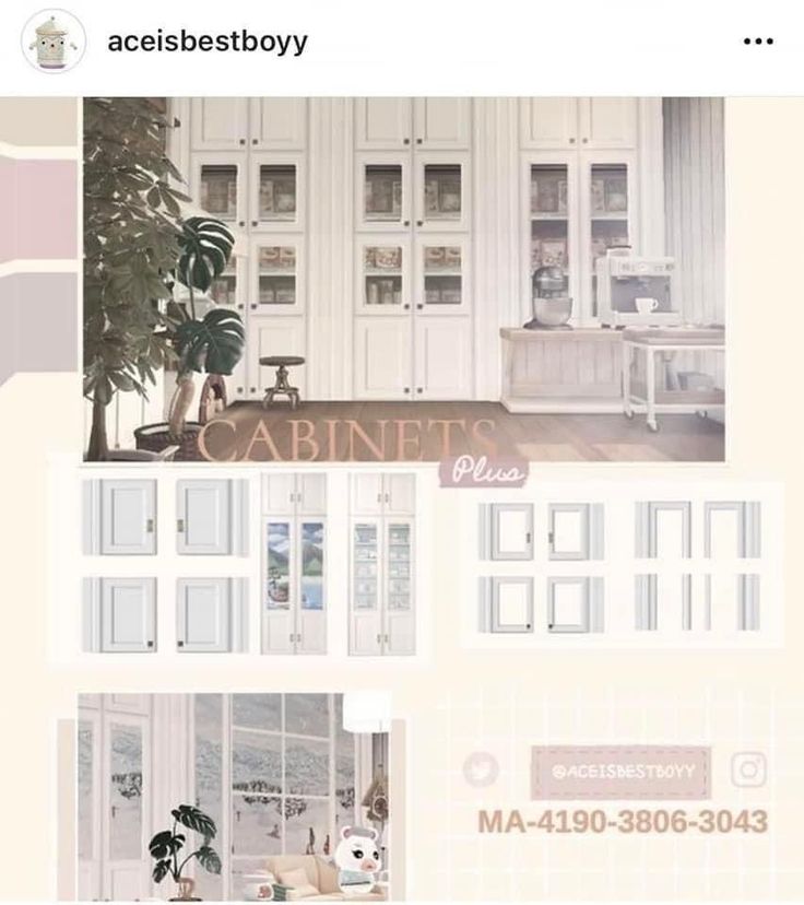 an advertisement for cabinets and windows in a room with potted plants on the counter