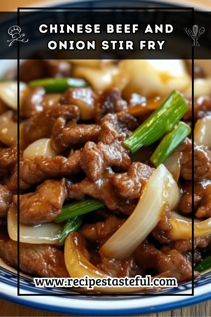 chinese beef and onion stir fry in a bowl