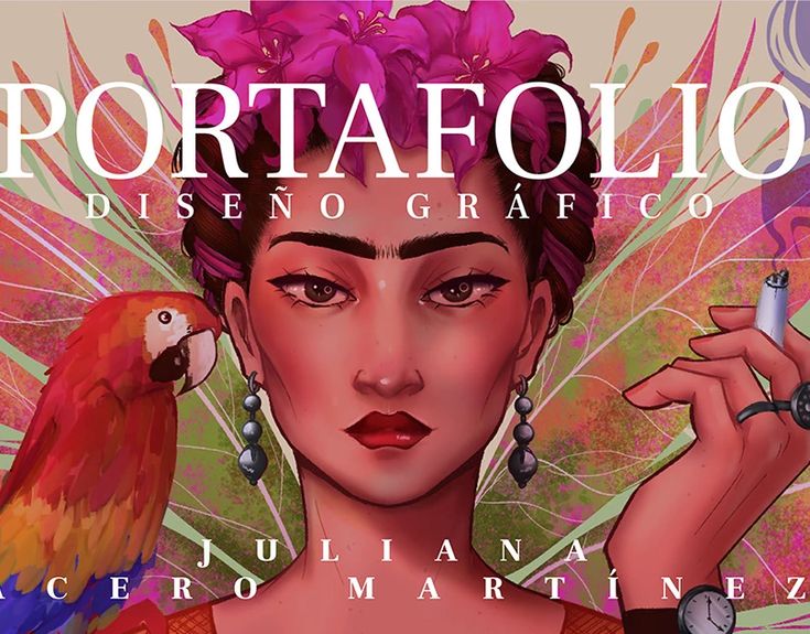 a beautiful woman holding a bird next to her face with the caption portafolo diseno grafficio