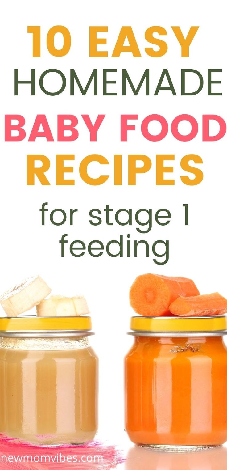 baby food in jars with text overlay reading 10 easy homemade baby food recipes for stage 1 feeding