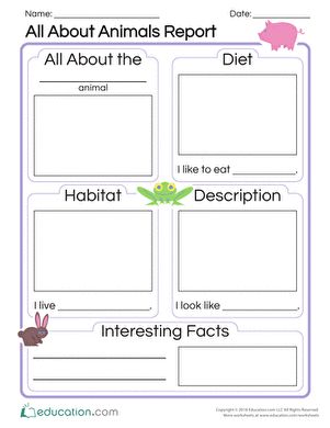 an animal report for kids with animals and plants in the background, including piggies