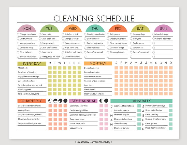 the cleaning schedule is shown in this printable