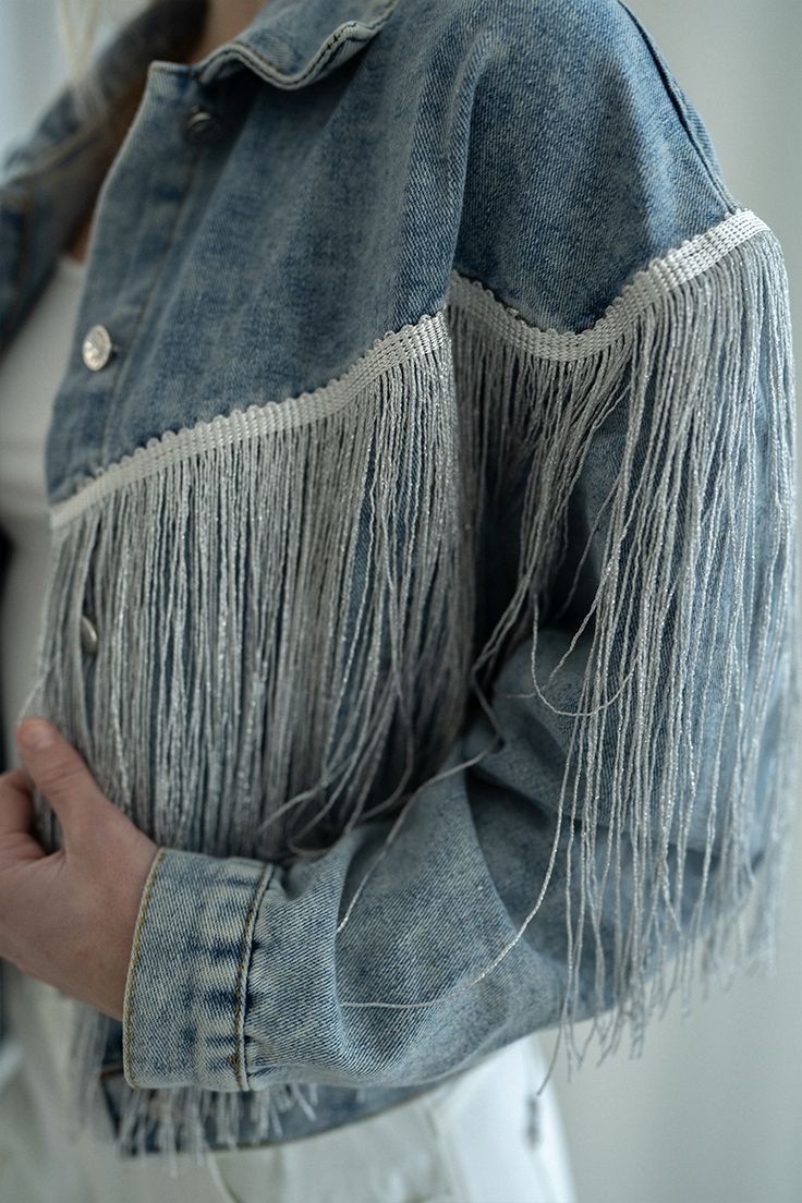 Our fringe detail denim jackets can be customized with your text to make for a one of a kind special item. Be the life of the party with the fun fringe details on these jackets with a lightweight fit and signature cotton denim feel. We suggest sizing up as these run on the smaller side. This item ships in 10-14 days. Product Care💓 Please hand wash with care. Do not iron directly on personalization. Statement Denim Jacket, Bohemian Denim Jacket With Frayed Hem, Festival Denim Jacket With Fringe And Long Sleeves, Festival Denim Fringe Outerwear, Festival Long Sleeve Outerwear With Frayed Hem, Fringe Denim Jacket For Fall Festival, Fall Festival Denim Jacket With Fringe, Spring Festival Denim Jacket With Fringe, Fall Festival Fringe Denim Jacket