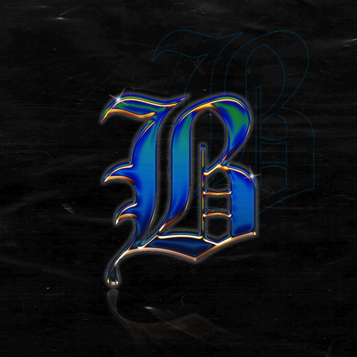 the letter d in blue and gold on a black background