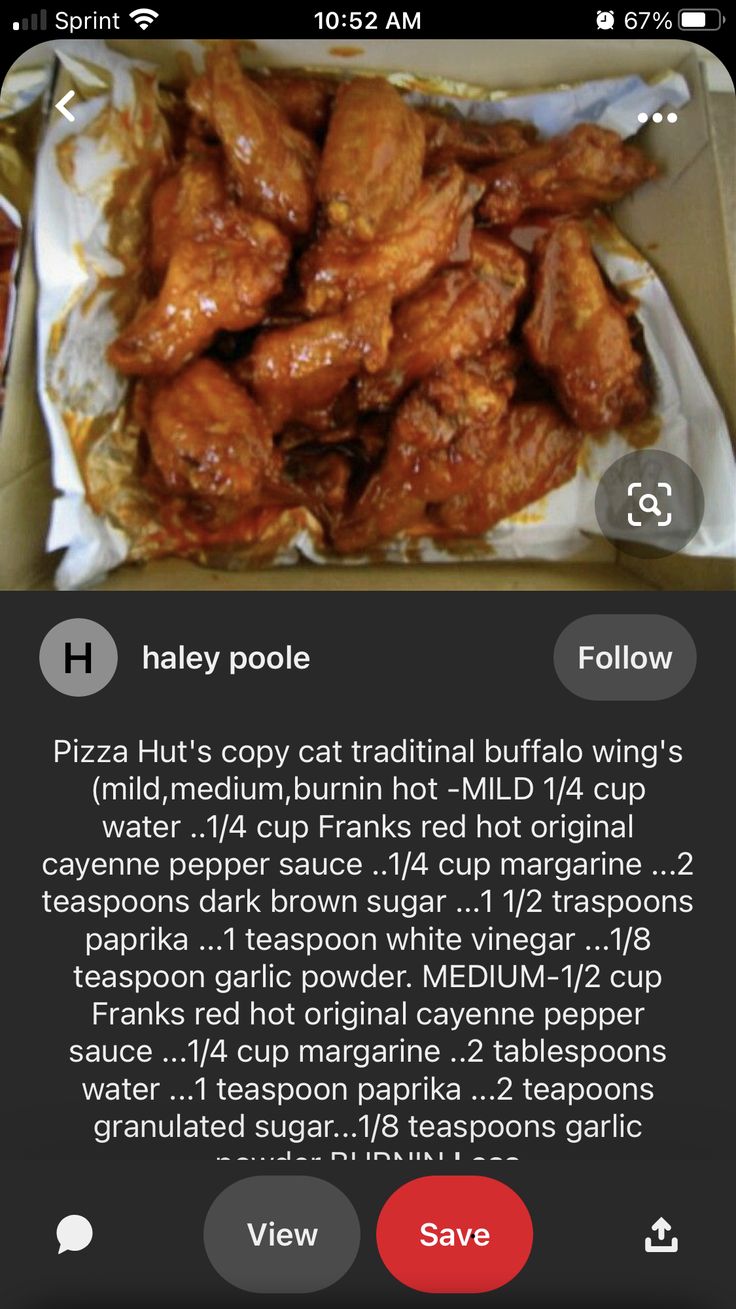 an iphone screen showing the recipe for chicken wings