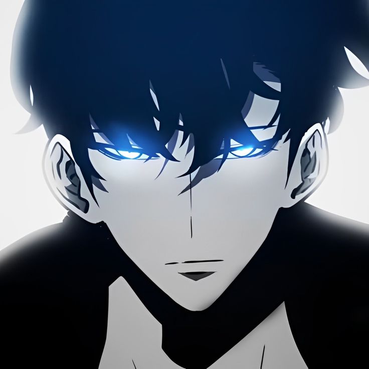 an anime character with dark hair and blue eyes