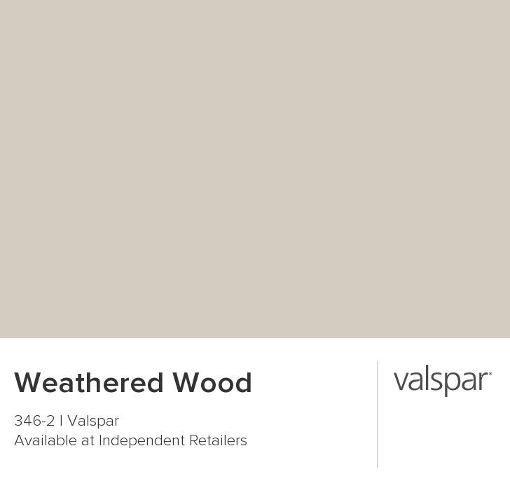 two different shades of gray paint with the words weathered wood and valpspar