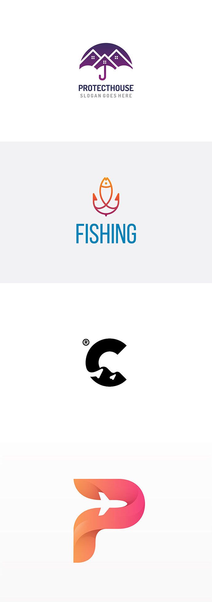 four different logos for fishing company