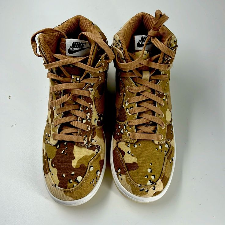 Nike Camouflage Dunk High. Brand New. 100% Authentic. Purchased On Snkrs App. Does Not Come With Shoe Box. Casual Camouflage Leather Sneakers, Casual Leather Camouflage Sneakers, Camouflage Leather Sneakers With Round Toe, Leather Camouflage Sneakers With Round Toe, Nike 270, Air Jordans Women, New Nike Air Force, Running Sneakers Women, Nike Tn