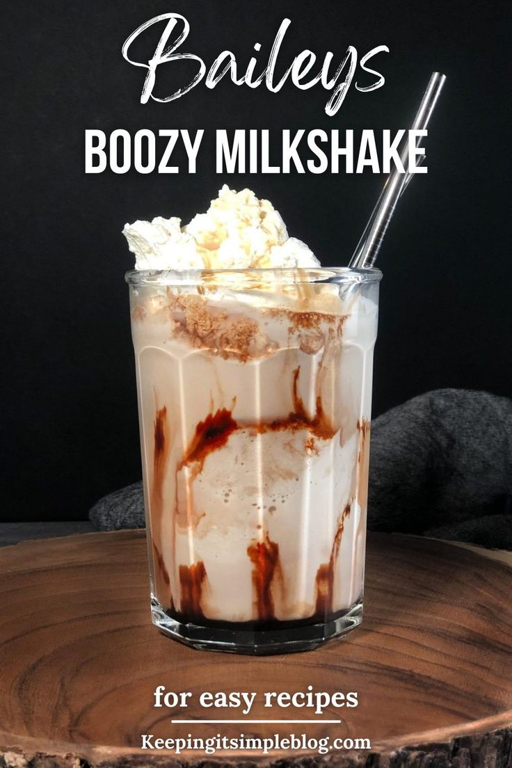 boozy bailey's milkshake with whipped cream and chocolate