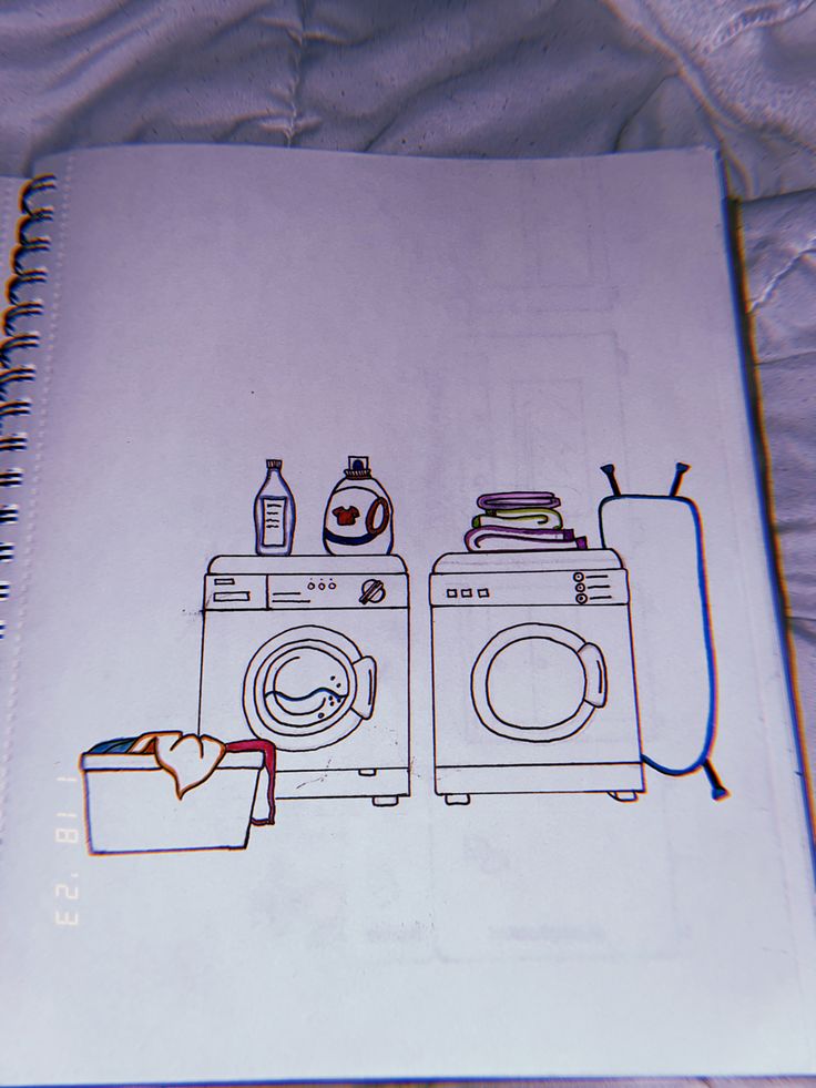 a drawing of a washer and dryer sitting next to each other on a sheet of paper