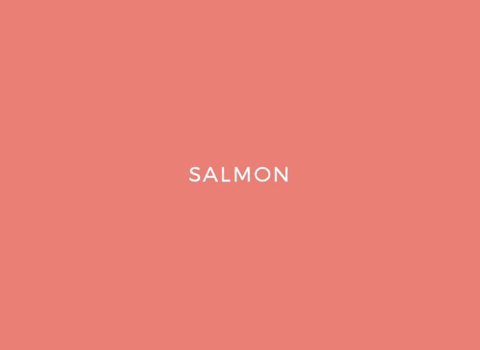 salmon colored background with the word salmon written in white on it's left side