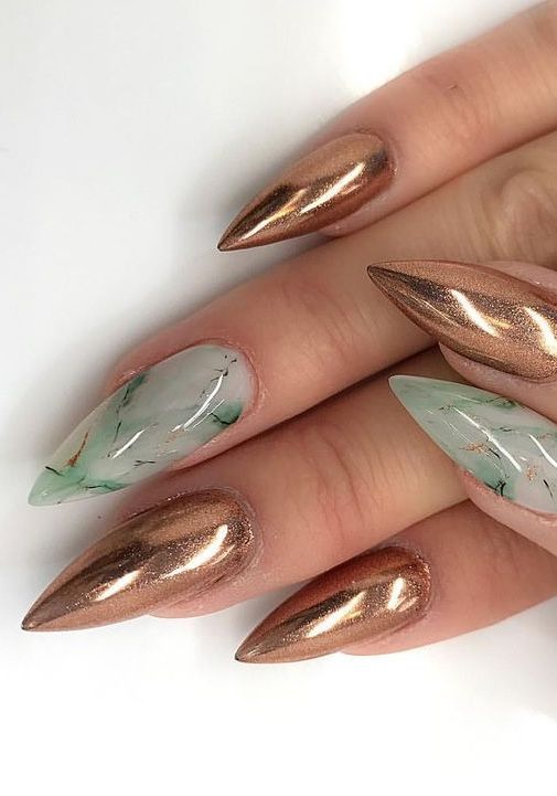 # Copper & Green Marbled Nails Green Marbled Nails, Copper Nails Designs, Marbled Nails, Copper Nail, Fingernails Painted, Copper Nails, Nail Designs Ideas, Milky Nails, Rose Gold Nails