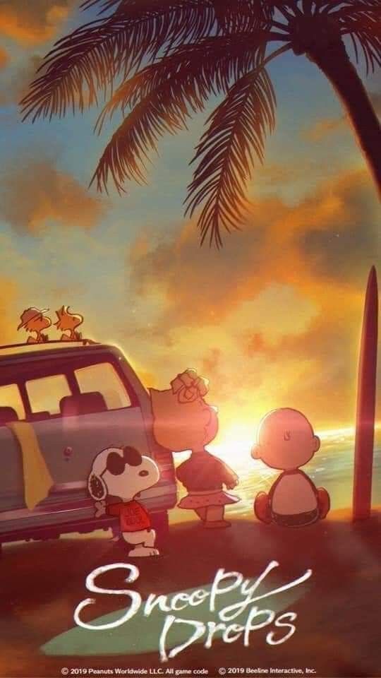 the peanuts movie poster for snoop and his friends on the beach with their car in the background