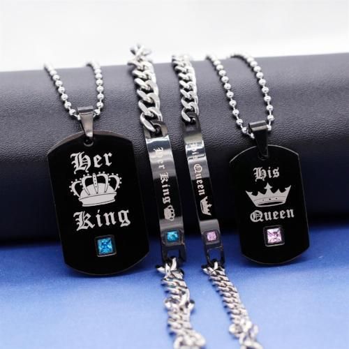 His Queen Her King, Black Necklaces, Her King, Blue Crystal Bracelet, His Queen, Lovers Necklace, Couple Necklaces, Gold Cross Necklace, Couple Jewelry