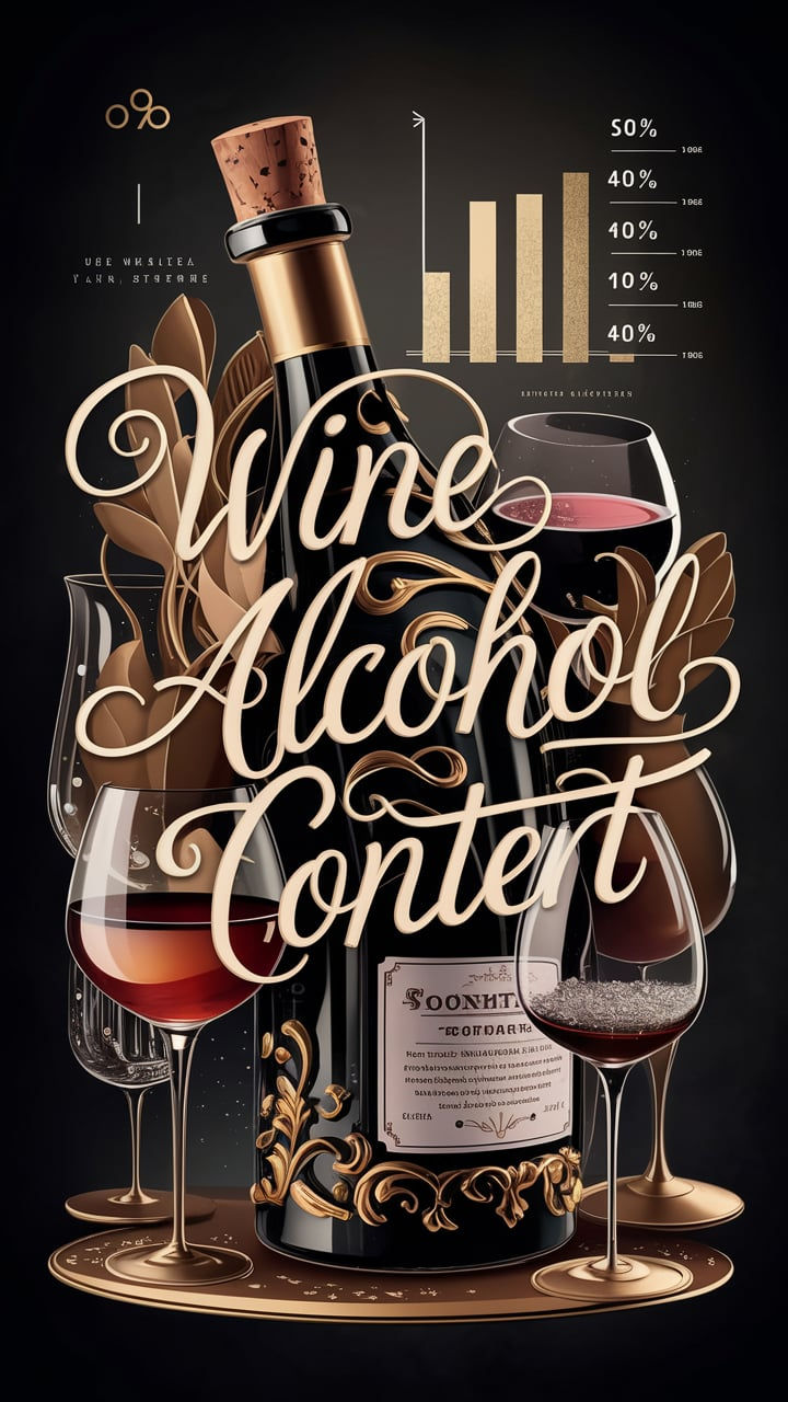 a poster with wine glasses and bottles on it, which are labeled wine alcohol content