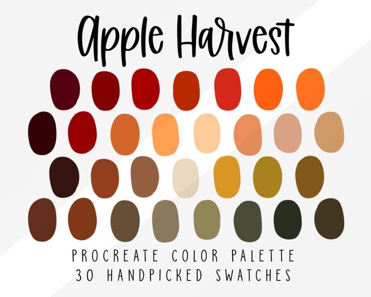 an apple harvest color swatch with the words, procreate color palette 30 handpicked swatches