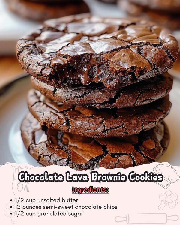 chocolate lava brownie cookies stacked on top of each other