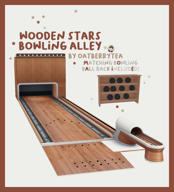 wooden stars bowling alley with matching flooring and accessories for the boarder to use