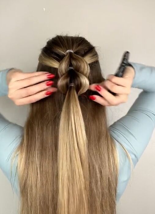 Easy Pullback Hairstyles Simple, Easy Hairstyles For Long Hair Pulled Back, Simple Hairstyles Pulled Back, Hairstyles For Long Hair Pulled Back, Jumbo Pull Through Braid Tutorial, Pull Through Braid Ponytail Tutorial, Easy Pull Through Braid Hair Tutorials, Braid For Long Hair Easy, Boho Hairstyles For Long Hair Braids