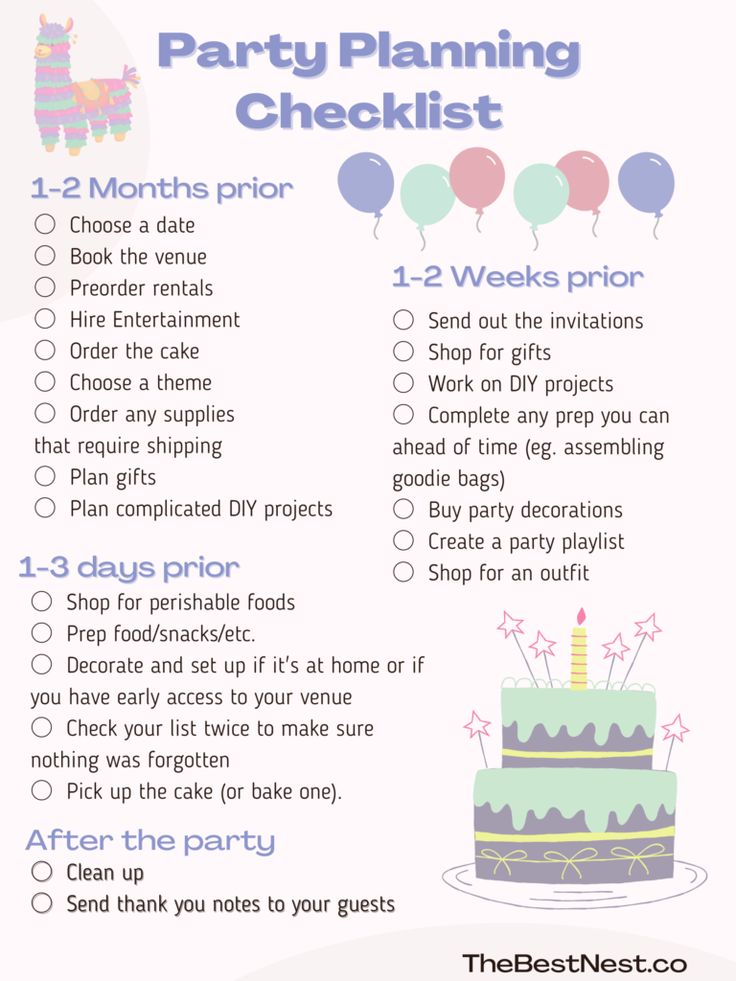 a party planning checklist with balloons on it