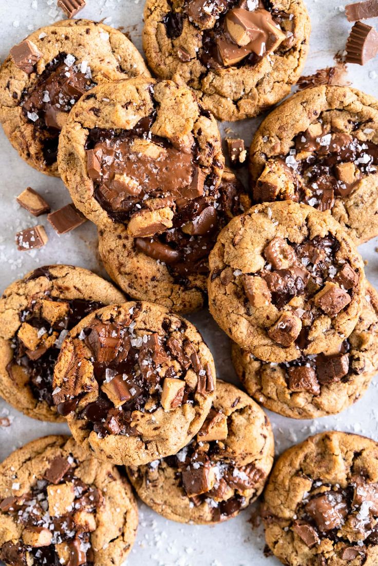 chocolate chip cookies with sea salt sprinkled on top