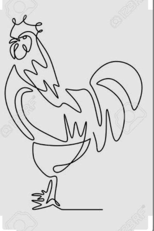 a drawing of a rooster in black and white